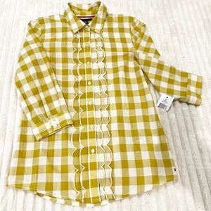 NWT Tommy Hilfiger Amber Green Y2K Embroidered Ruffle Button Down Blouse Petite